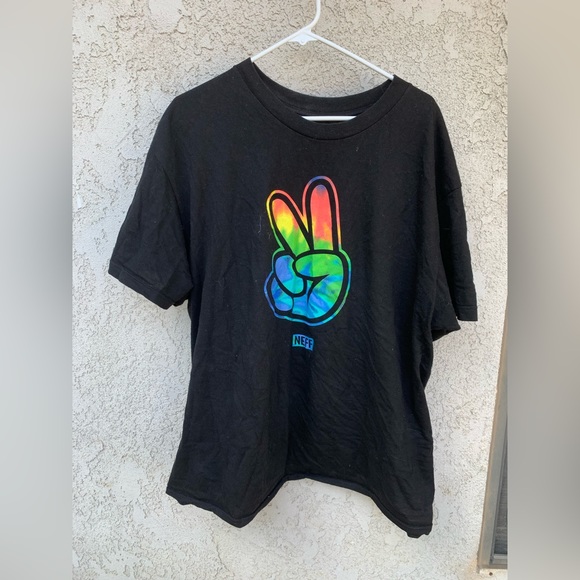 Neff Tops - NEFF’s Rainbow Tie Dye Peace Fingers Tee Shirt XL